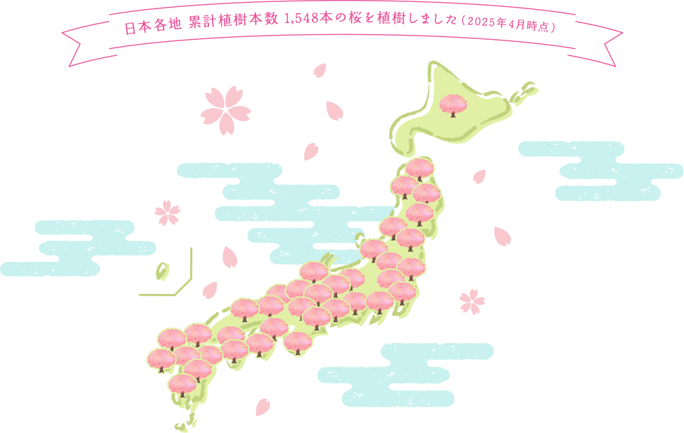 日本各地 累計植樹本数 1,368本の桜を植樹しました（2023年12月時点）